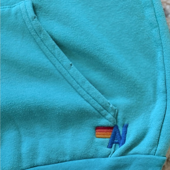 Rare Vintage Aviator Nation Teal Hoodie with Striped Sleeves - Picture 9 of 9